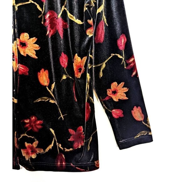 Women's Large Vintage Jennifer Moore Pure VELVET Button Shirt Metallic Floral - Picture 5 of 6